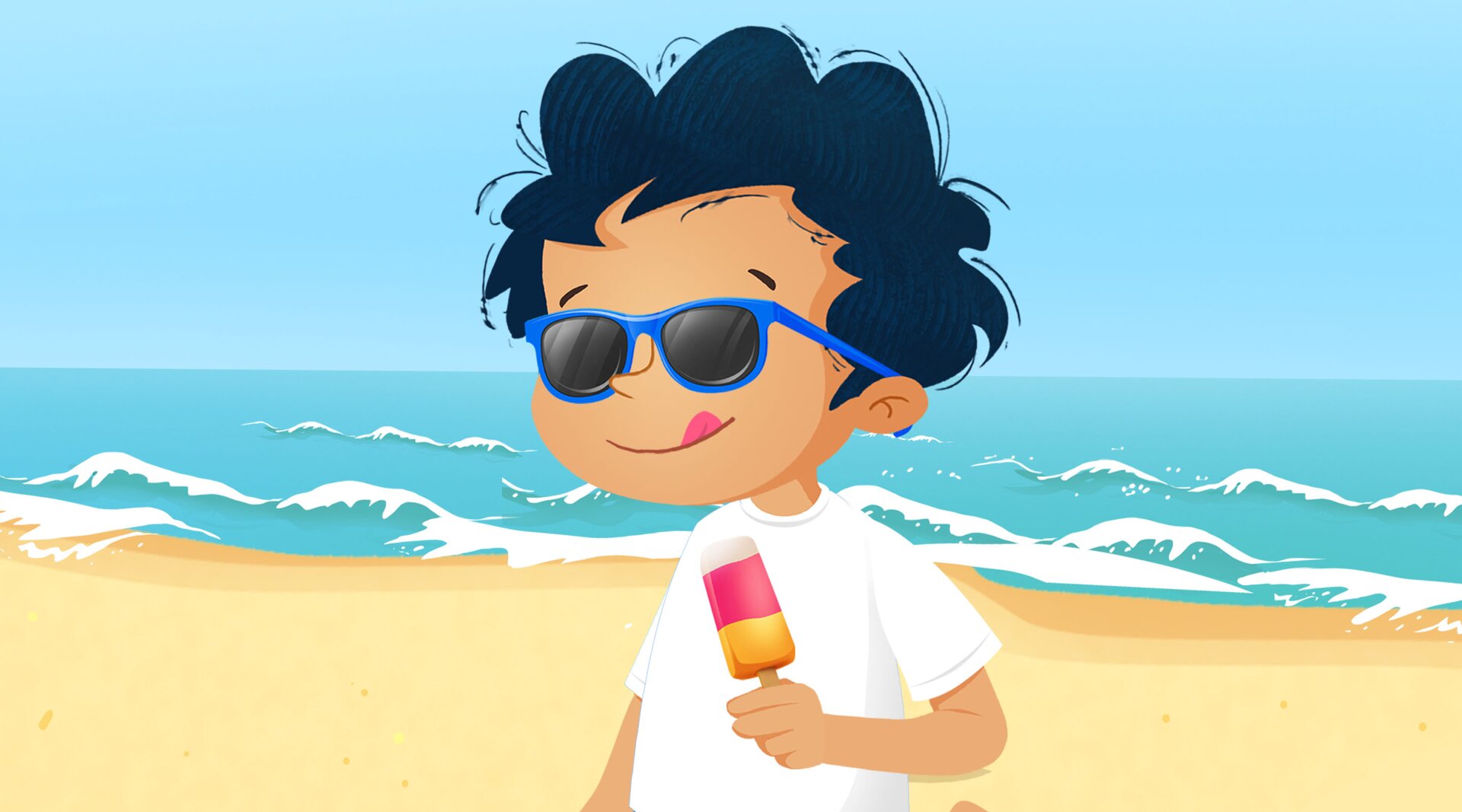 Na ilustracji znajduje się dziecko jedzące lody.