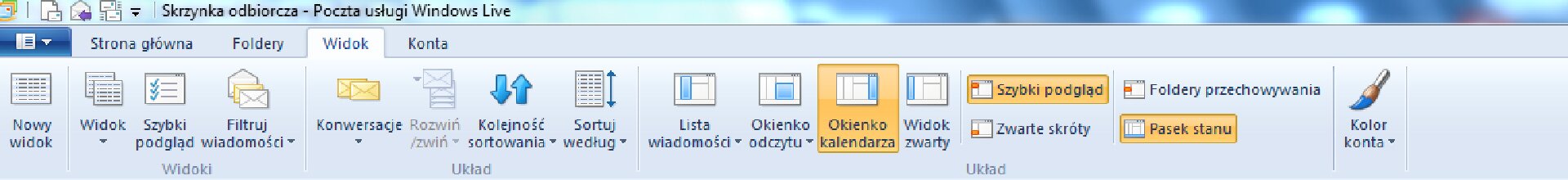 Widok wstążki programu Windows Live