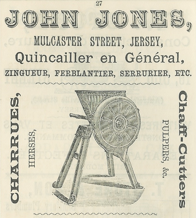 Plakat, reklama, na której przedstawiona jest sieczkarnia. Koło przymocowane do noży w drewnianej ramie. Całość umocowana na czterech nogach. Wokół rysunku umieszczone są hasła reklamowe w języku angielskim. 