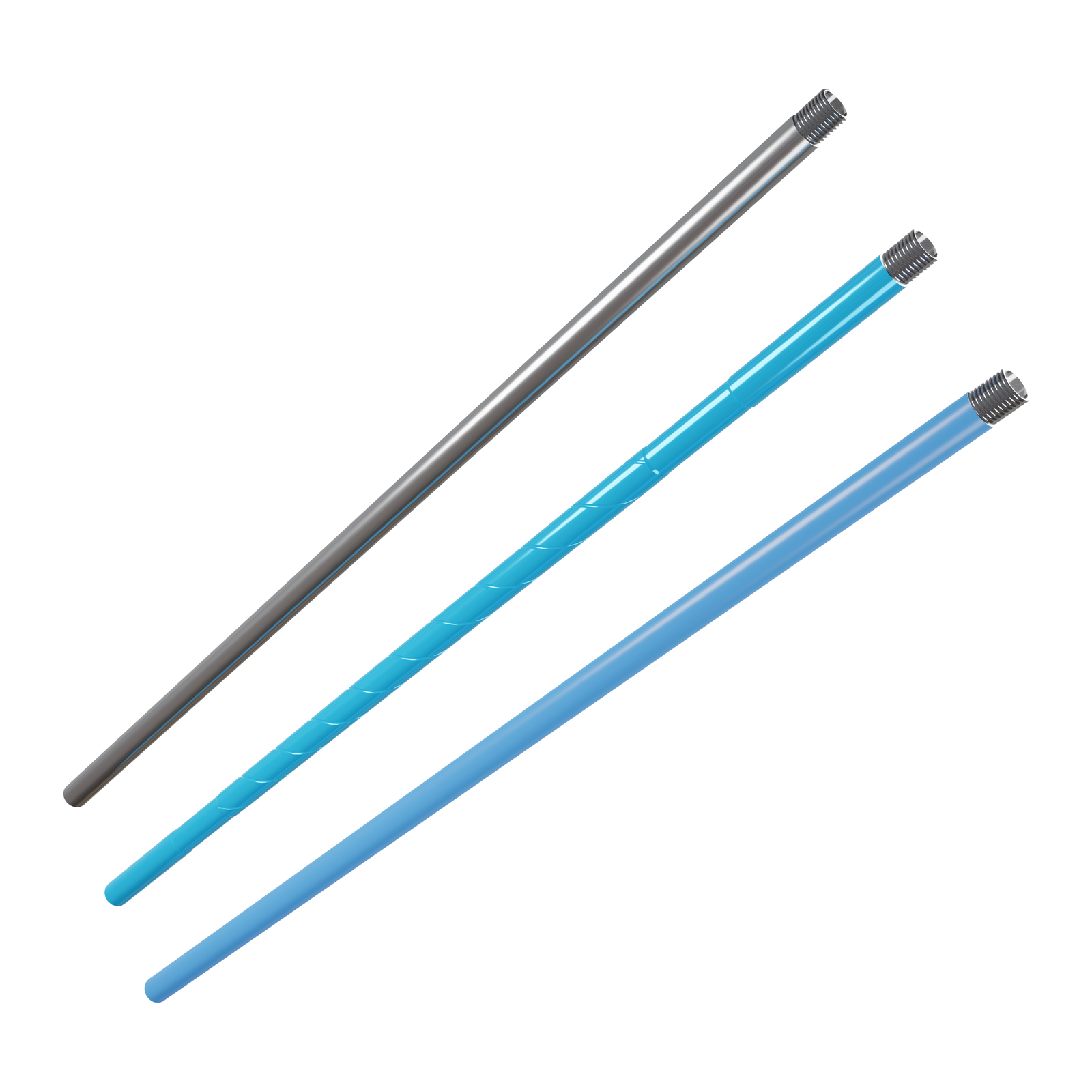 Grafika przedstawia obciążniki. Zadaniem obciążników jest wywieranie nacisku na narzędzie wiercące oraz usztywnienie dolnej części przewodu wiertniczego. Są to grubościenne rury bez szwu. Występują w trzech odmianach: gładkie na całej długości, z zatoczką na elewator oraz z zatoczką na kliny. Obecnie najczęściej stosuje się obciążniki spiralne, przez co zmniejsza się powierzchnię styku obciążnika ze ścianą otworu co zmniejsza ryzyko przychwycenia kolumny przewodu wiertniczego.
W rzucie głównym w centralnej części ekranu widać trzy różne obciążniki. Dwa obciążniki od strony góry ekranu są w kolorze niebieskim, trzeci obciążnik znajdujący się na dole ekranu jest w kolorze szarym. Obciążniki są w kształcie cienkich elementów cylindrycznych. Po lewy stronie każdego cylindra widać szare żłobienia. Jest to połączenie gwintowane.
Obciążniki pierwszy od góry i pierwszy od dołu są to obciążniki gładkie. Obciążniki te są w przekroju okrągłymi prętami, drążonymi wewnątrz, które zakończone są połączeniami gwintowymi.