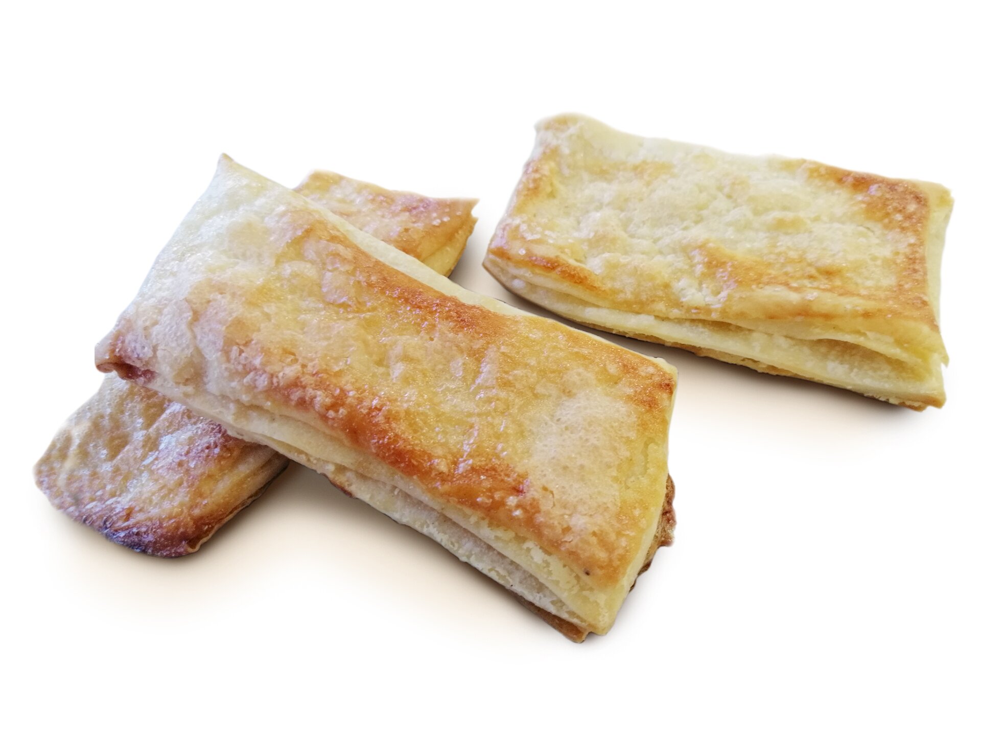 Prostokątne ciastka, koloru złocistego, wypełnione nadzieniem.