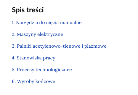 Widok spisu treści galerii zdjęć. Poprzez kliknięcie na daną pozycję, użytkownik zostaje przeniesiony na wybraną część galerii.