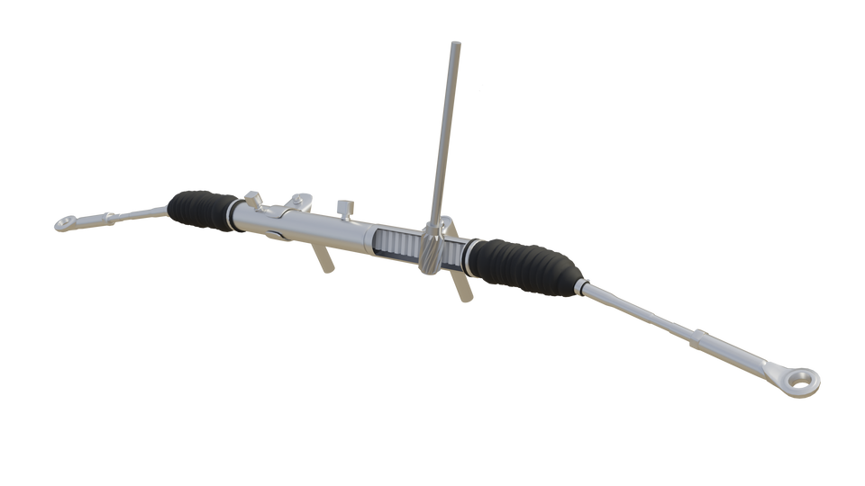 Ilustracja przedstawia przekładnię kierowniczą. Zbudowana jest z drążka kierowniczego, maglownicy oraz końcówki drążka kierowniczego. 