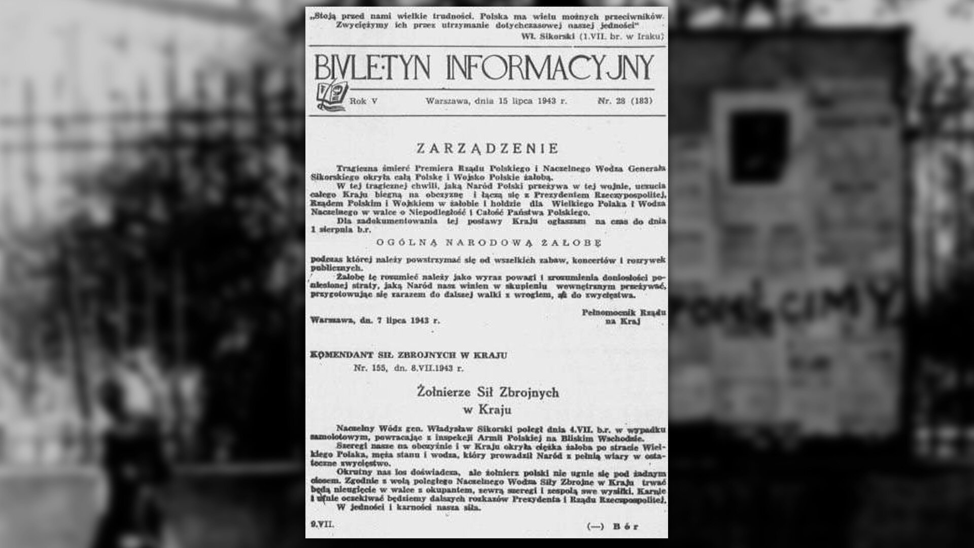 Fotografia czarno-biała przedstawiająca jeden z numerów "Biuletynu Informacyjnego" wydany przez Tajne drukarnie wojskowe podległe Generalnemu Dowództwu Unii Walki Zbrojnej-Armii Krajowej (VII Wydział: Biuro Informacji i Propagandy).