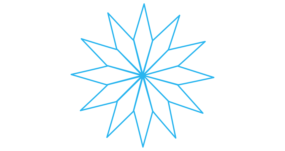 Ilustracja przedstawia 12 rombów połączonych w jednym wierzchołku. Przypominają kwiat.