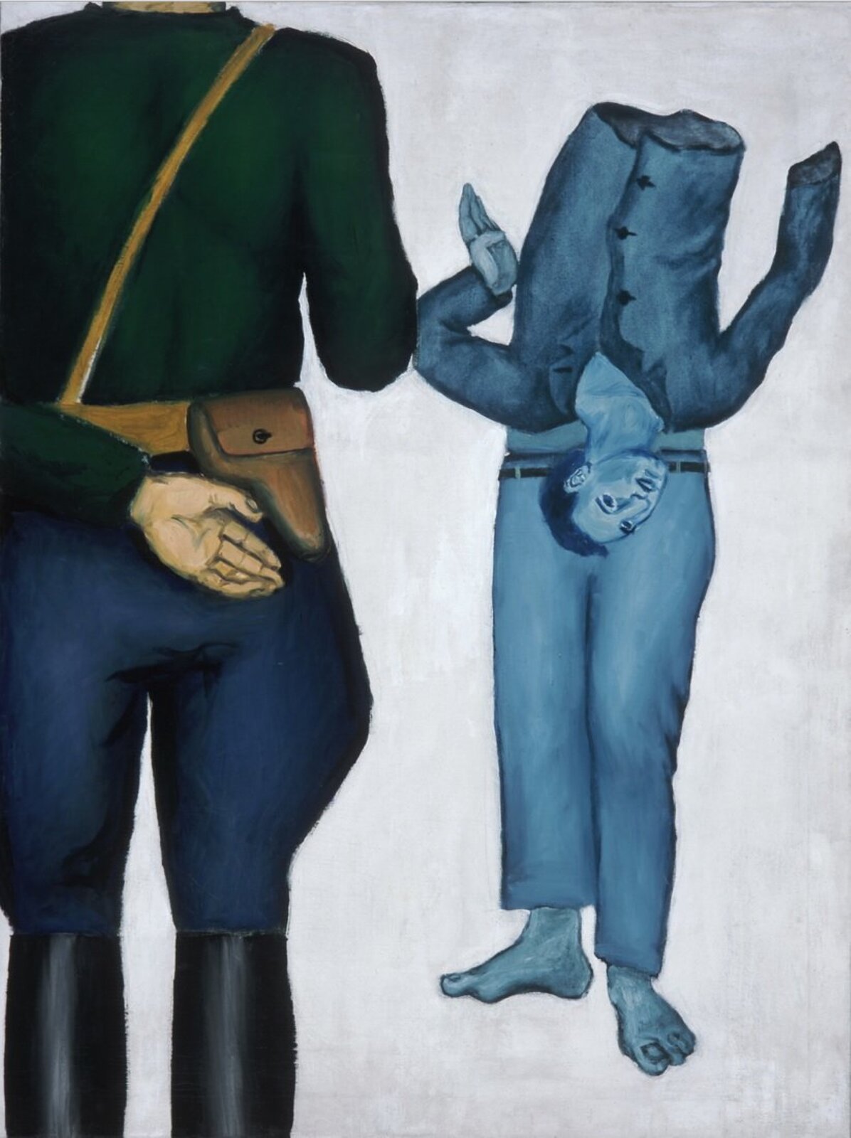 Obraz Andrzeja Wróblewskiego pod tytułem „Rozstrzelanie VI” (Rozstrzelanie z gestapowcem, Rozstrzelany) przedstawia dwie postacie. Z lewej strony obrazu stoi żołnierz ubrany w granatowe spodnie oraz zieloną koszulę z paskiem i kaburą. Jedną rękę trzyma za plecami, drugą wyciągniętą z pistoletem skierowanym w kierunku swojej ofiary, którą okazuje się młody mężczyzna. Zastrzelony mężczyzna nadal stoi wyprostowany, fragment jego torsu wraz z głową odwrócony jest do góry nogami – w ten sposób autor symbolizuje śmierć mężczyzny.