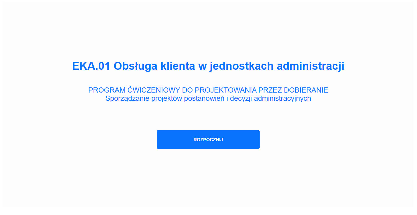 Ekran główny programu ćwiczeniowego do projektowania przez dobieranie
