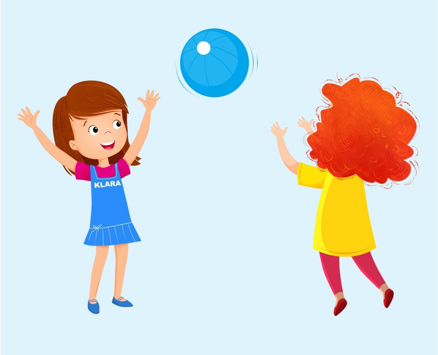 Ilustracja przedstawia Linę i Klarę grające w piłkę.