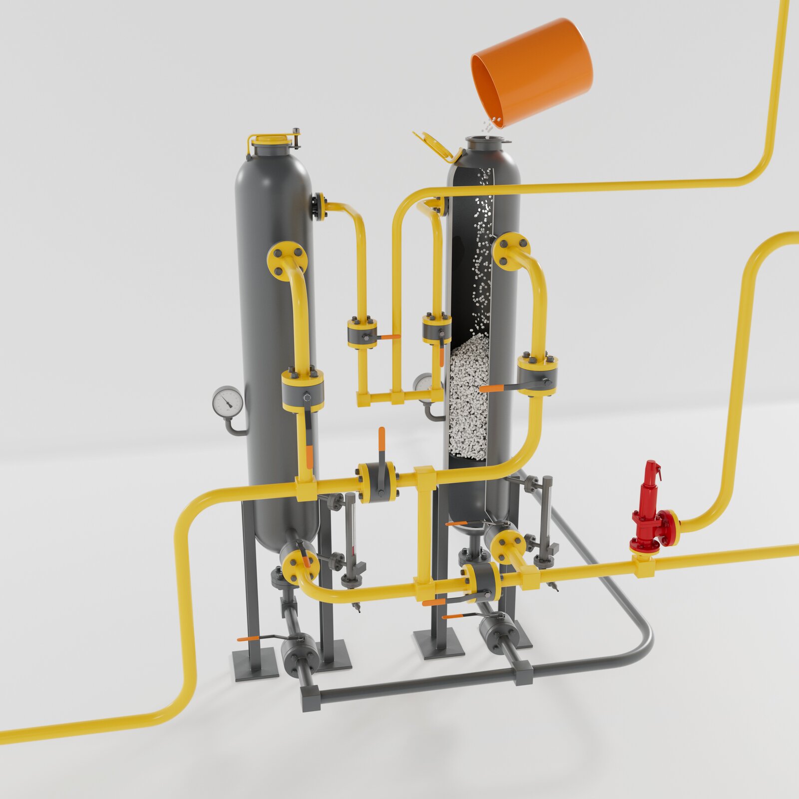 Dosypywanie tabletek do instalacji służącej do osuszania metodą adsorpcyjną.