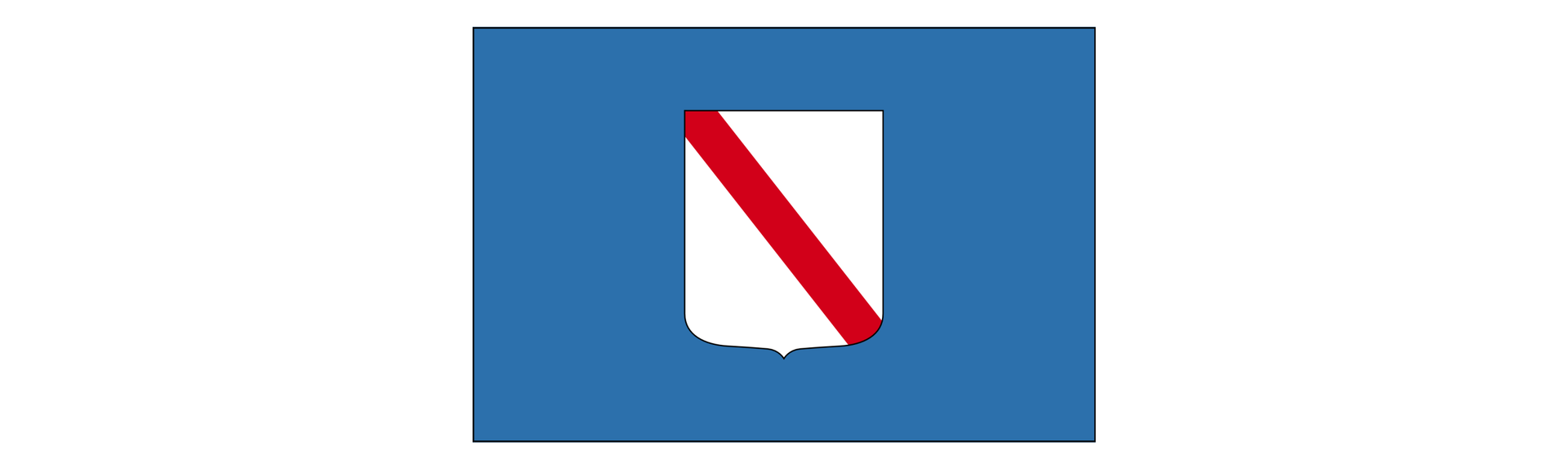 Grafika przedstawia flagę włoskiego regionu Campania. Na flagę składają się trzy kolory. Na środku flagi znajduje się herb z szerokim pasem przechodzącym przez środek pod kątem 45 stopni.