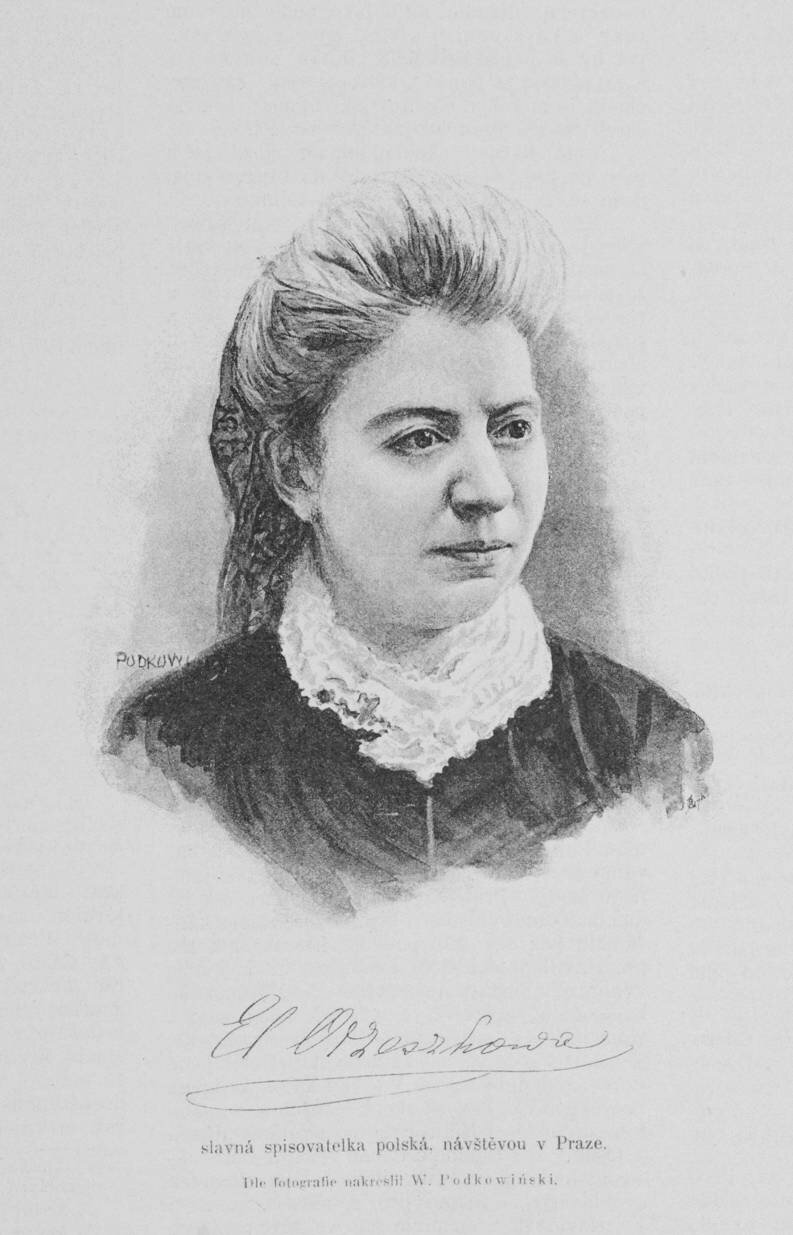 Obraz przedstawia portret młodej kobiety. Jej włosy są długie, zaczesane ku górze. Z tyłu głowy, na włosach, jest upięta chustka. Kobieta ma owalną twarz. Wyraźnie zaznaczone brwi i duże oczy. Jej nos jest prosty, wyrazisty. Na szyi kobiety widać kołnierzyk. Okala on dekolt ciemnej sukni. 