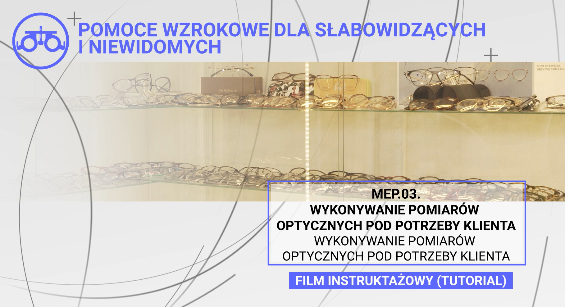 Przykładowy ekran filmu. U góry znajduje się tytuł filmu, a poniżej w ramce numer lekcji i kategoria.