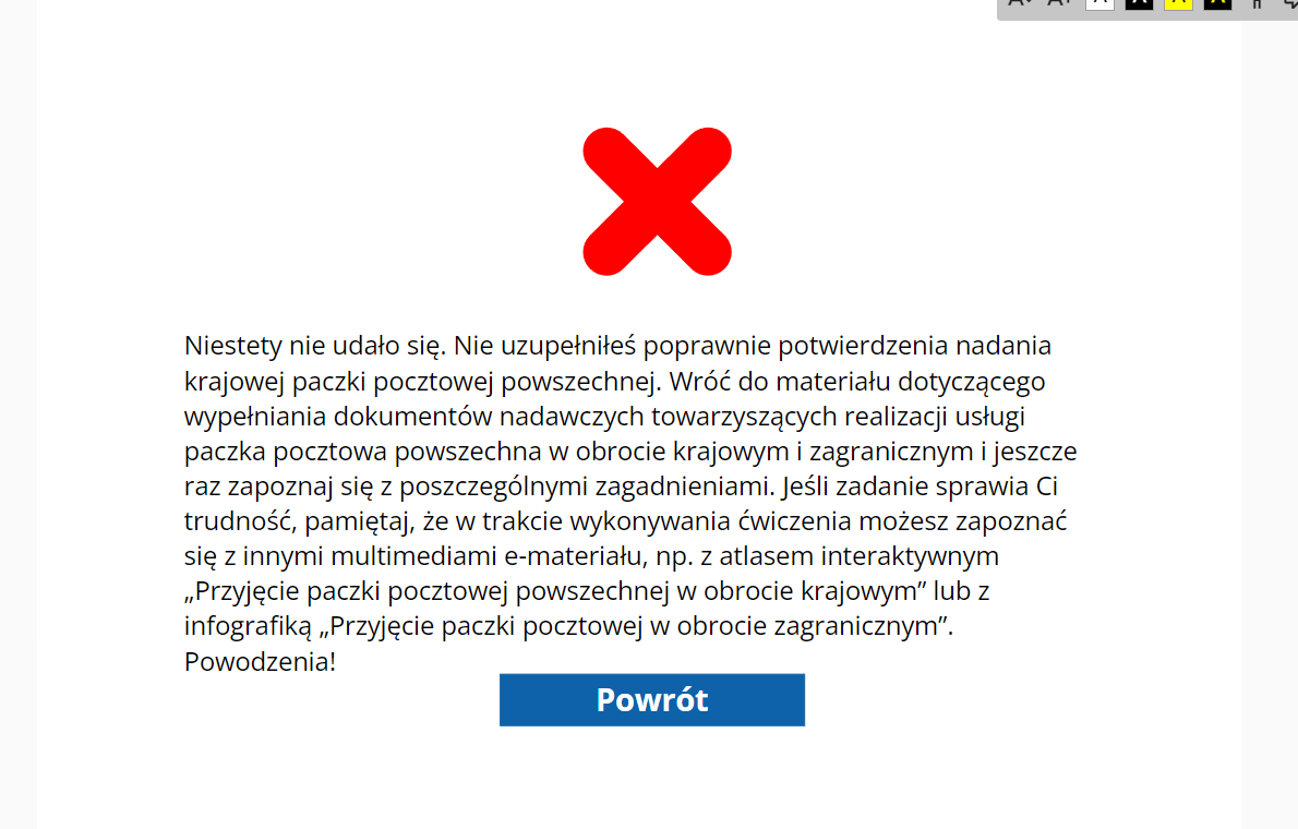 Widok informacji zwrotnej