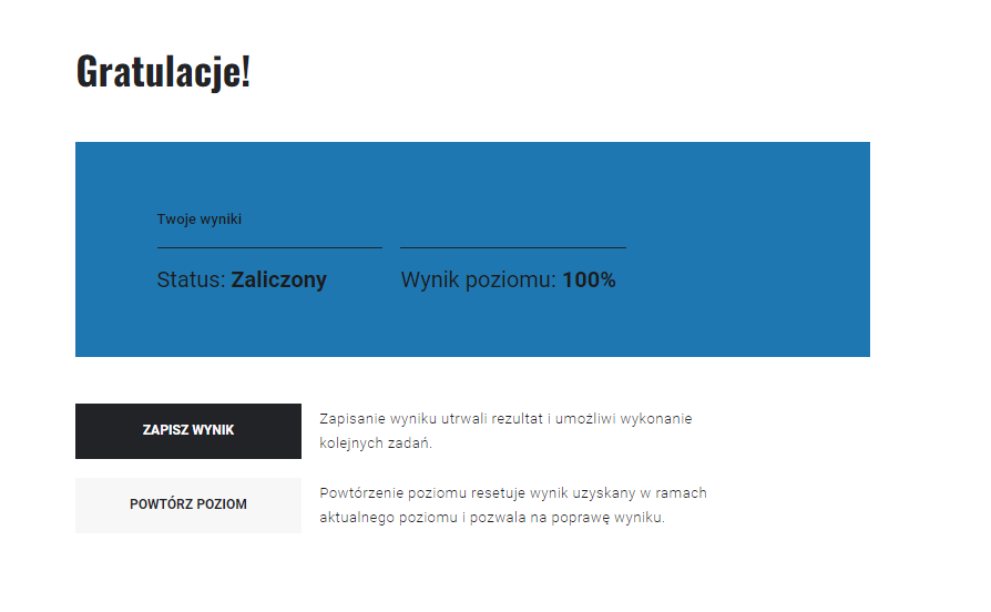 Podsumowanie misji w grze