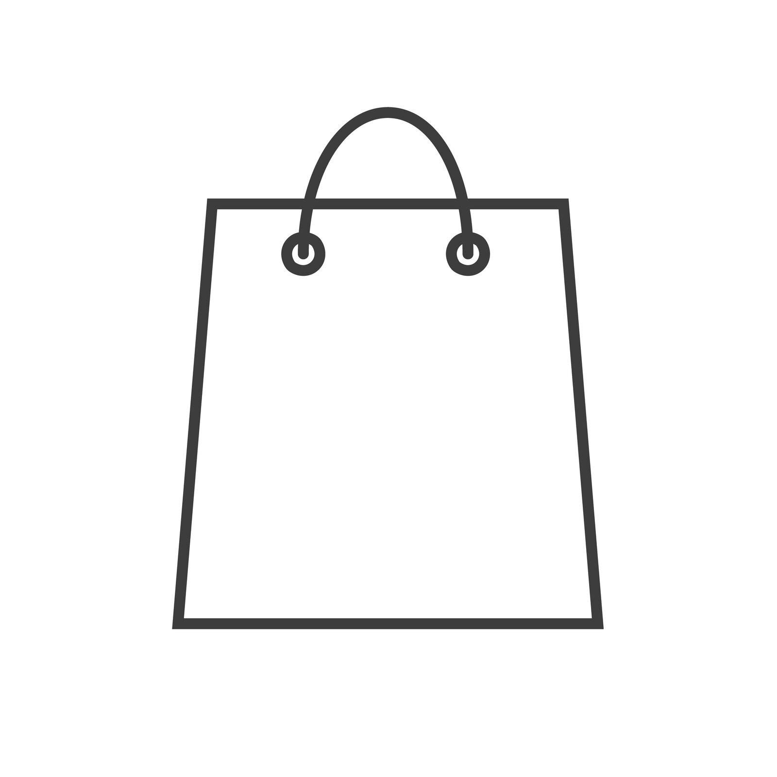 Zdjęcie przedstawia kontur torby na zakupy. Ma ona trapezowy kształt. W górnej części znajdują się dwa otwory, przez które przełożone są rączki.