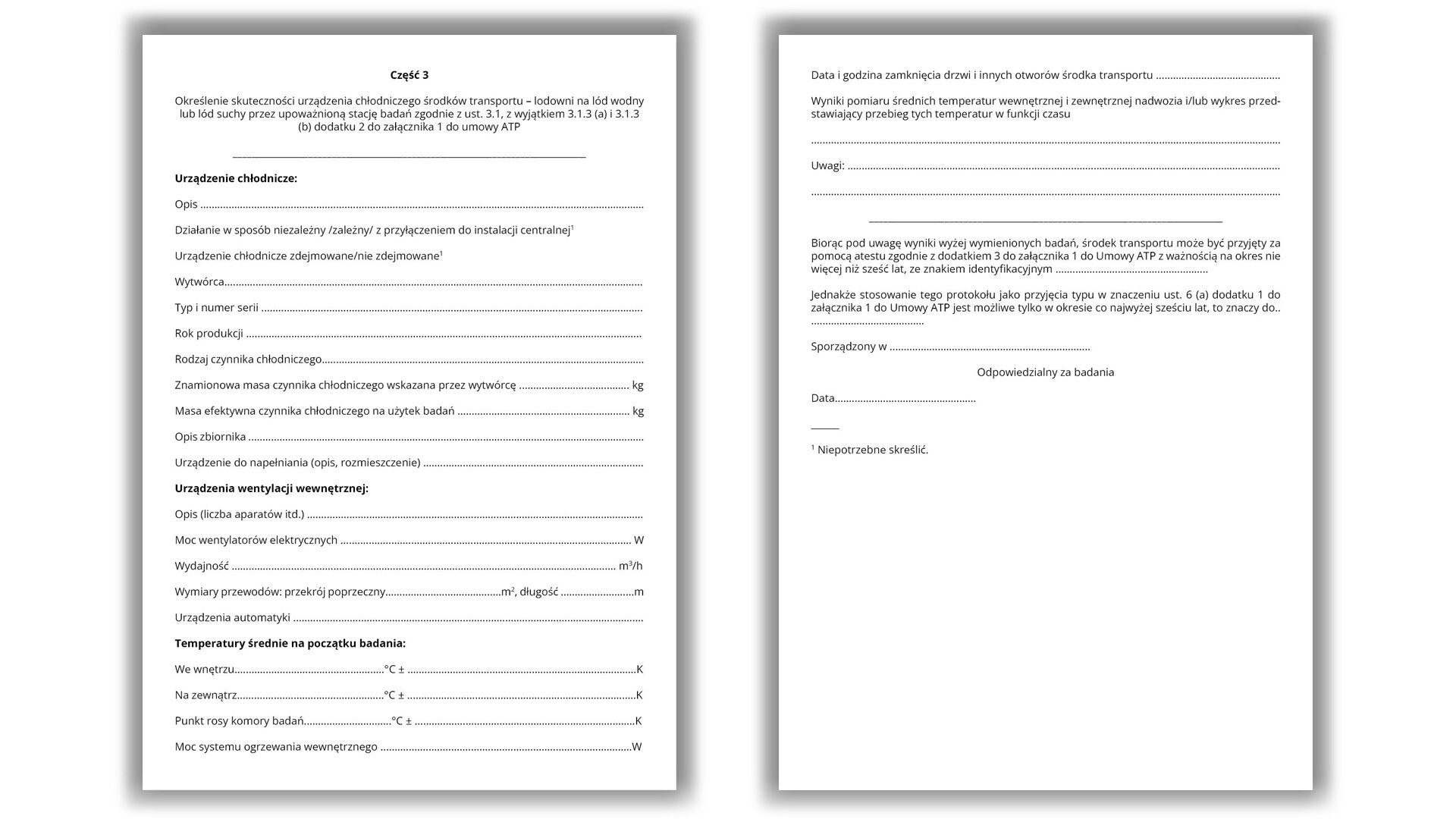 Grafika przedstawia poglądowo dokument badania technicznego środków transportu ATP - wzór nr 4C.