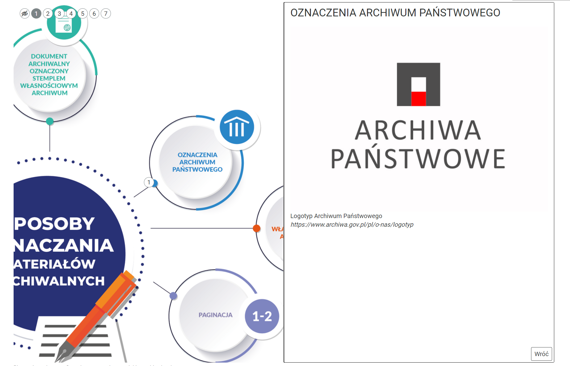 Grafika przedstawia fragment planszy interaktywnej z otwartym dodatkowym oknem po prawej stronie. W tle widoczna jest grafika główna planszy.