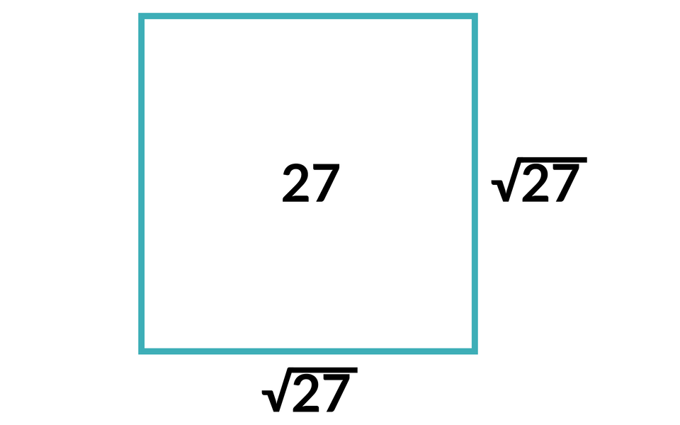 Ilustracja przedstawia kwadrat. W polu kwadratu wpisano 21. Przy dolnym i prawym boku pierwiastek z 27.