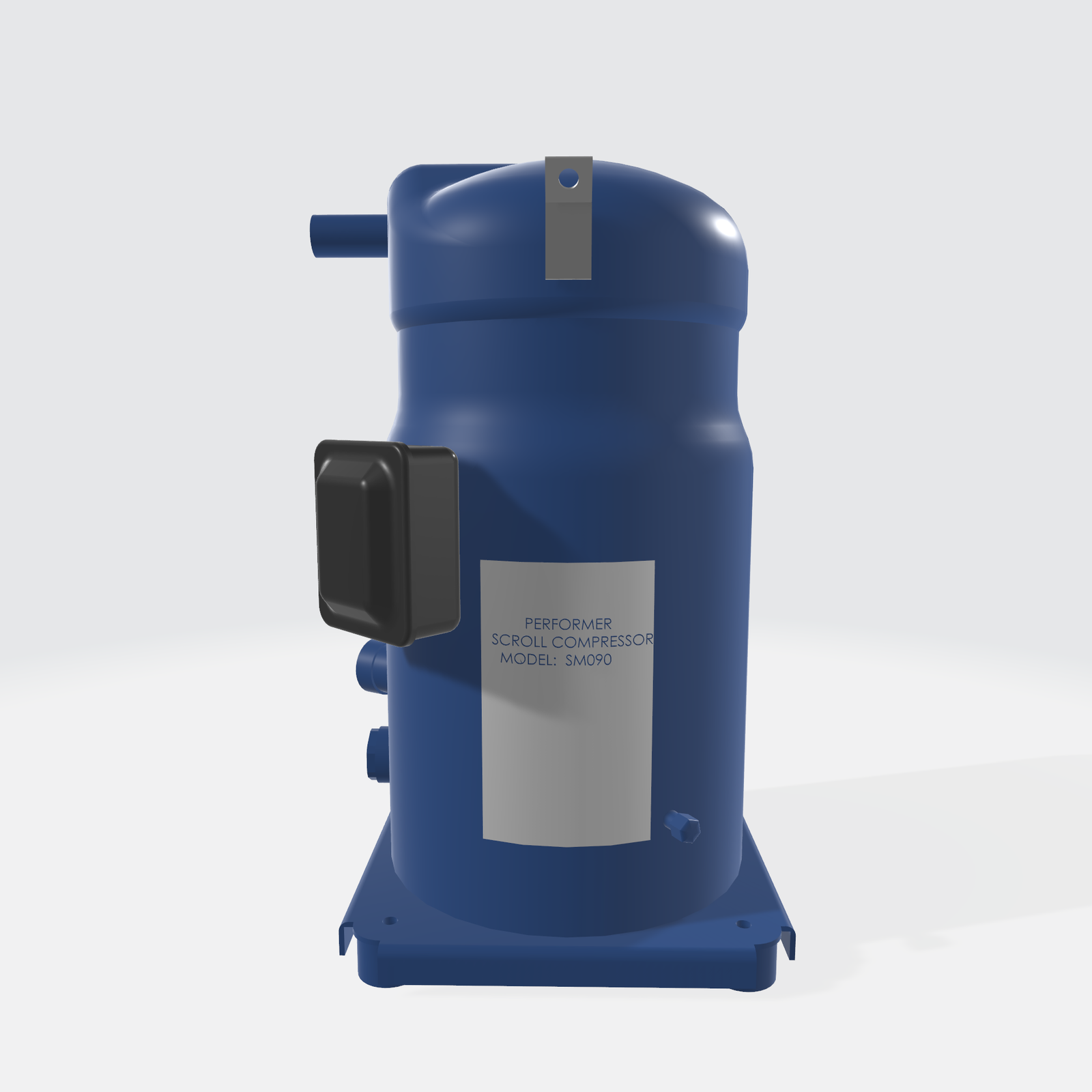 Sprężarka typu scroll to rodzaj sprężarki, która wyposażona jest w  ruchome łopatki umieszczone wewnątrz spirali do sprężania powietrza. Przedstawiony na ilustracji model jest dość charakterystyczny i różni się od innych typów sprężarek. Obudowa ta jest cylindryczna. Na zewnątrz obudowy znajdują się cylindryczne elementy do przyłączenia rur i przewodów. Widoczna jest także skrzynka zaciskowa w obudowie w kształcie prostopadłościanu służąca do podłączania przewodów elektrycznych.