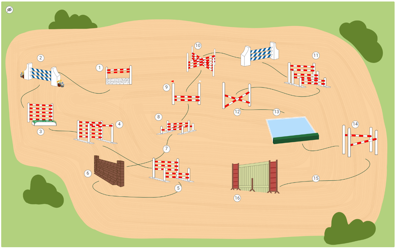 Ilustracja przedstawia plac z szesnastoma różnorodnymi elementami ustawionymi na placu. Przy każdym z nich znajduje się punkt interaktywny ze szczegółową informacją oraz grafiką.