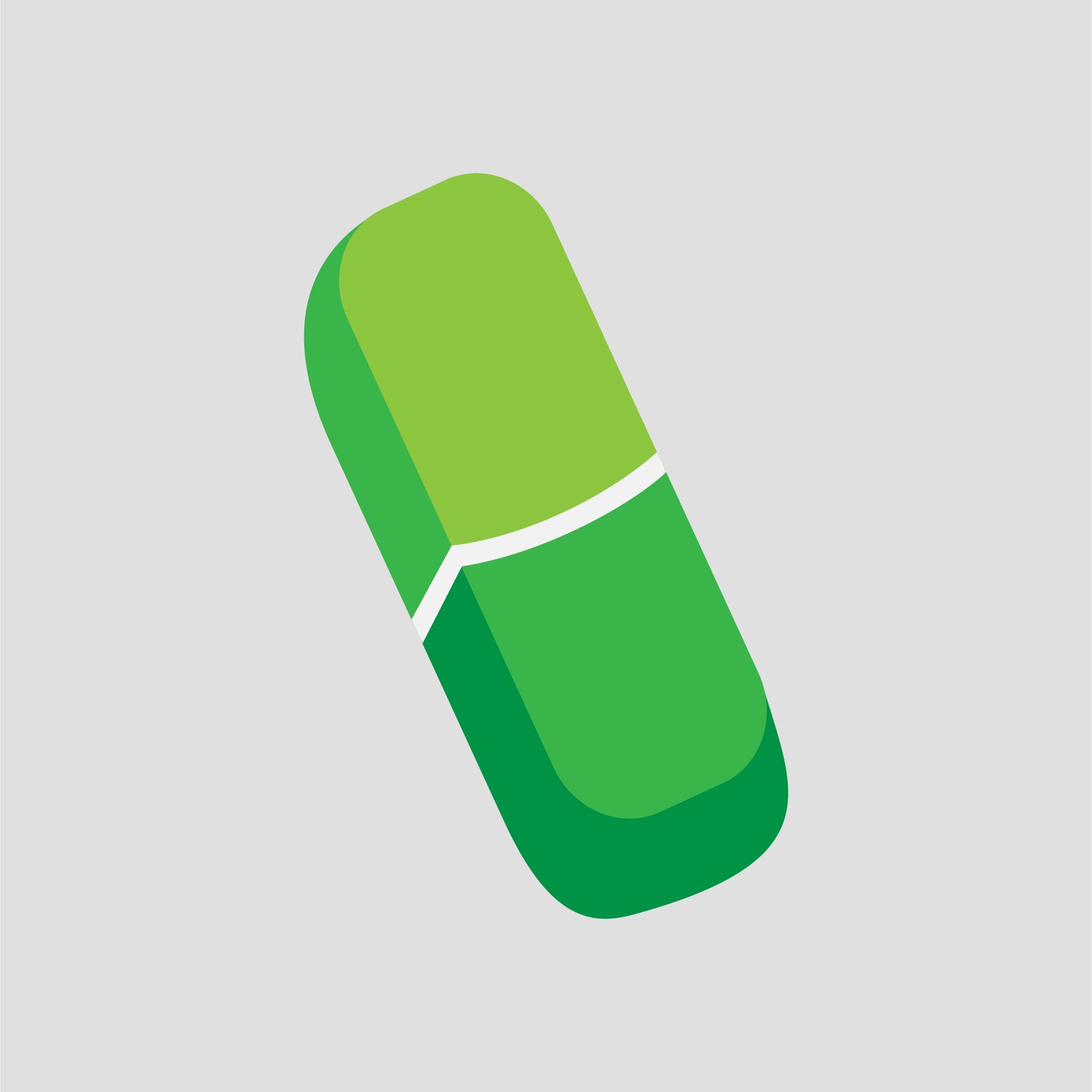 Ilustracja przedstawia podłużną, zieloną gumkę do ścierania, z poziomym białym paskiem biegnącym przez jej środek.