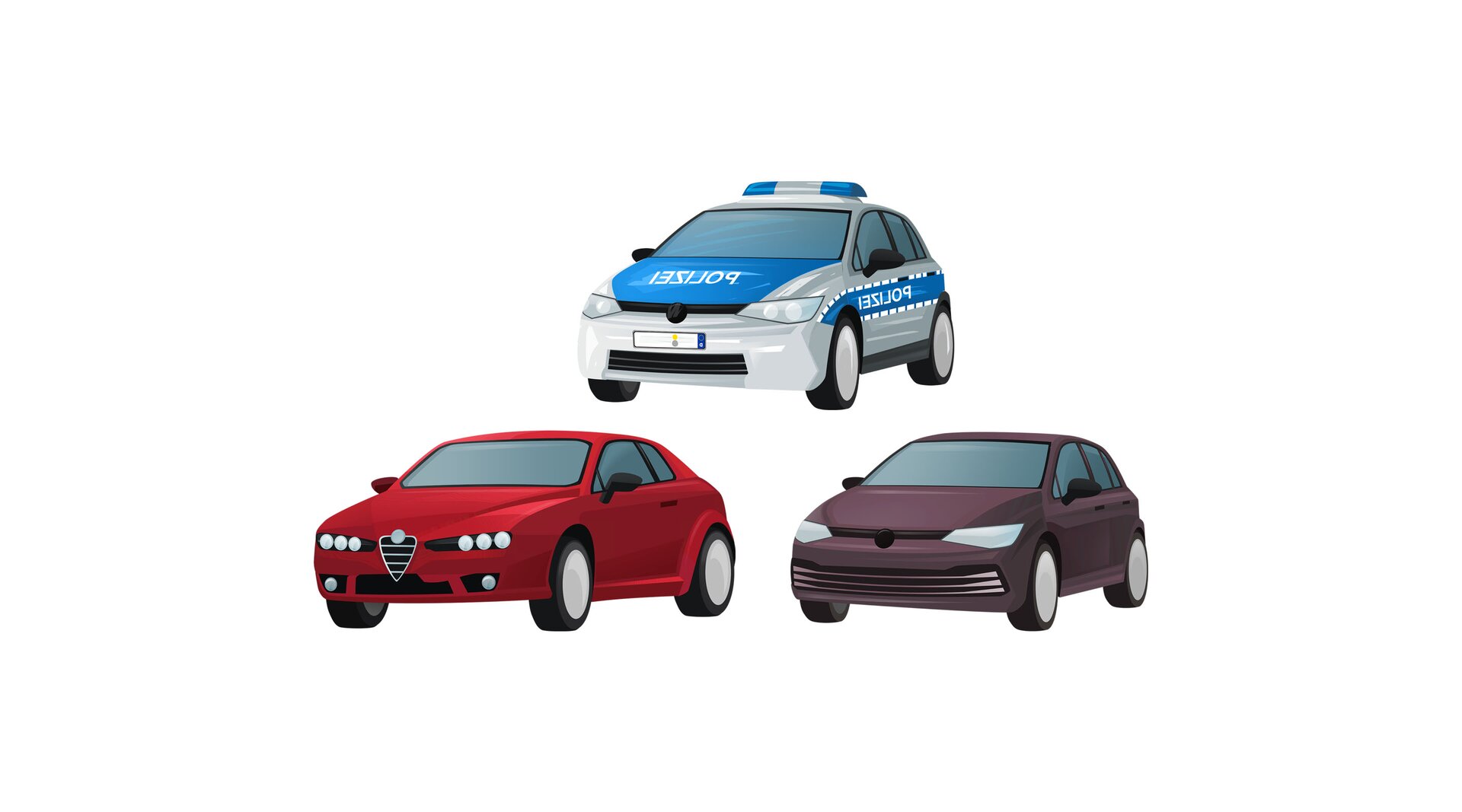 Ilustracja przedstawia trzy autka.