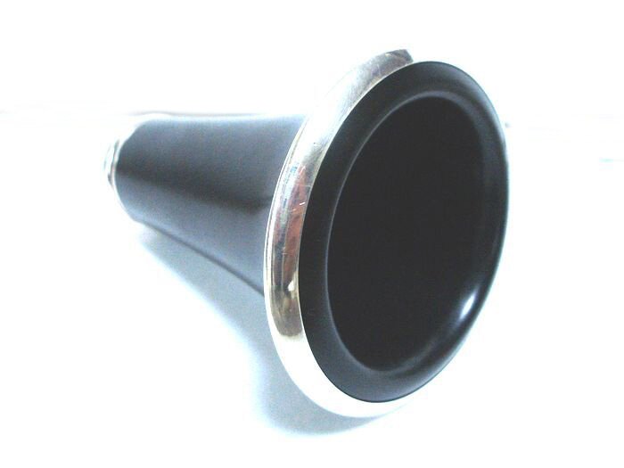 Zdjęcie przedstawia czarę dźwiękową – dźwięcznik, w ujęciu trzy czwarte. Czara ma walcowaty kształt, w kolorze srebrnym, metalizującym, rozszerzający się kielichowato w części przedniej, zakończony czarnym okrągłym elementem.