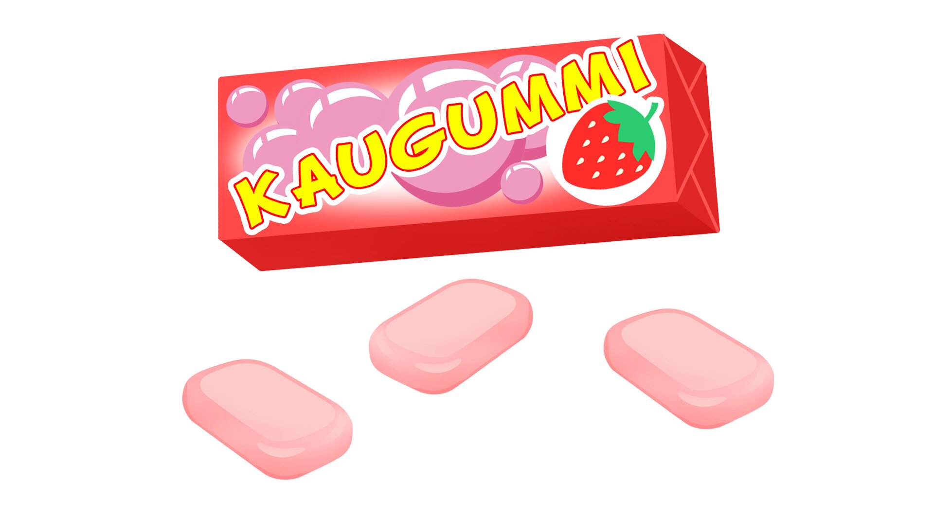 Ilustracja przedstawia gumy do żucia o smaku truskawkowym.