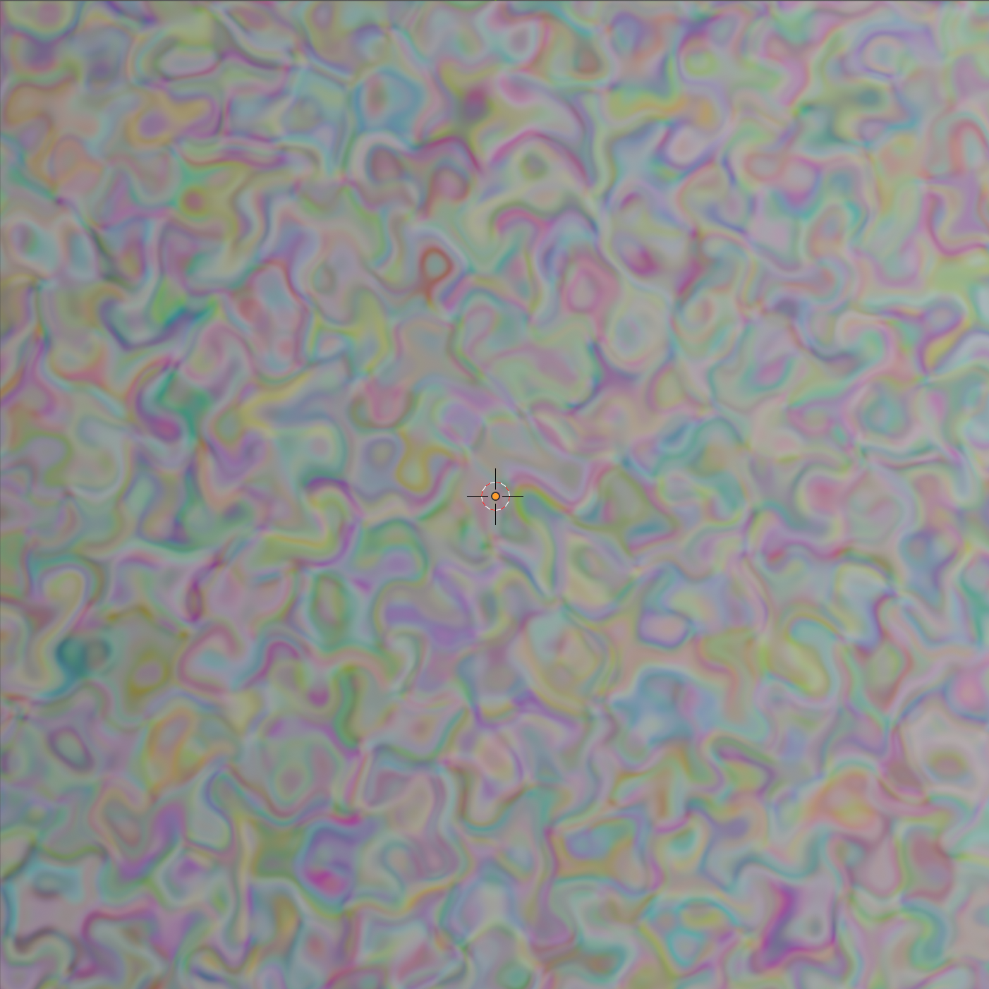 Ilustracja przedstawia teksturę typu Noise wygenerowaną w Blenderze. Tekstura składa się z wielu chaotycznie ułożonych linii o różnych barwach na szarym tle. Na teksturze widoczny jest kursor myszki o kształcie okręgu z krzyżykiem.