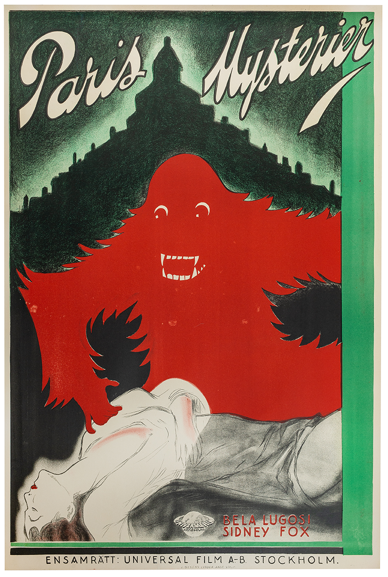 Plakat ukazuje wielką, czerwoną, owłosioną postać z ogromnymi zębami, która pochyla się nad leżącą nieprzytomną lub martwą, młodą kobietą.  Za plecami stwora widnieją zarysy budynków mieszkalnych.