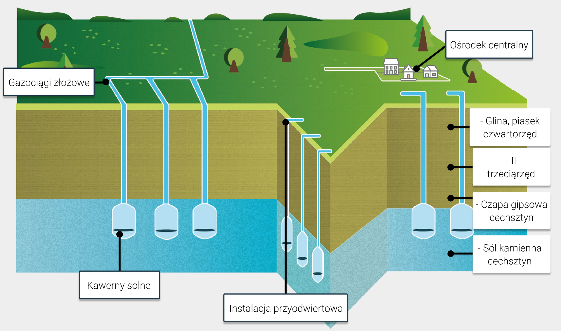 Przykładowa budowa PMG w kawernach solnych 