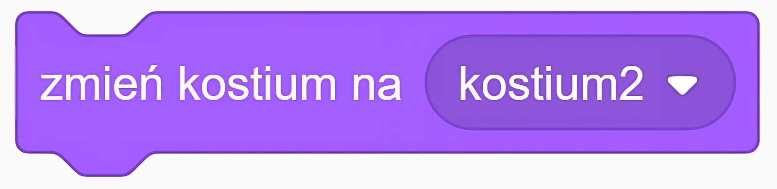 Blok "zmień kostium na kostium2" realizujący zamianę kostiumu na wybrany z listy.