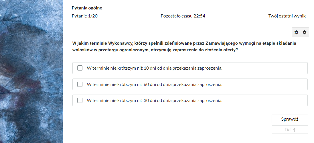 Przykładowy ekran pytania testowego