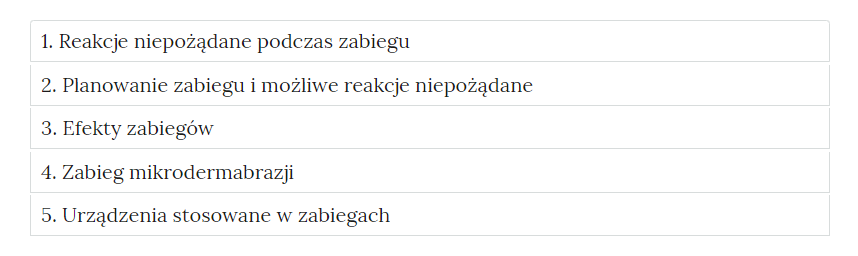 Widok na zakładki z pogrupowanymi ćwiczeniami