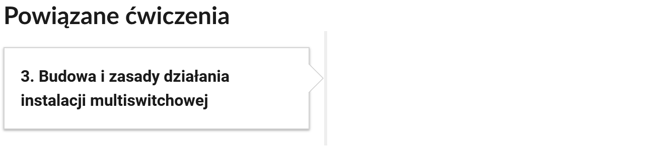 Widok przykładowego przycisku ćwiczeń powiązanych z danym multimedium. Przycisk ma formę prostokątnego panelu. Opatrzony jest numerem oraz tytułem.