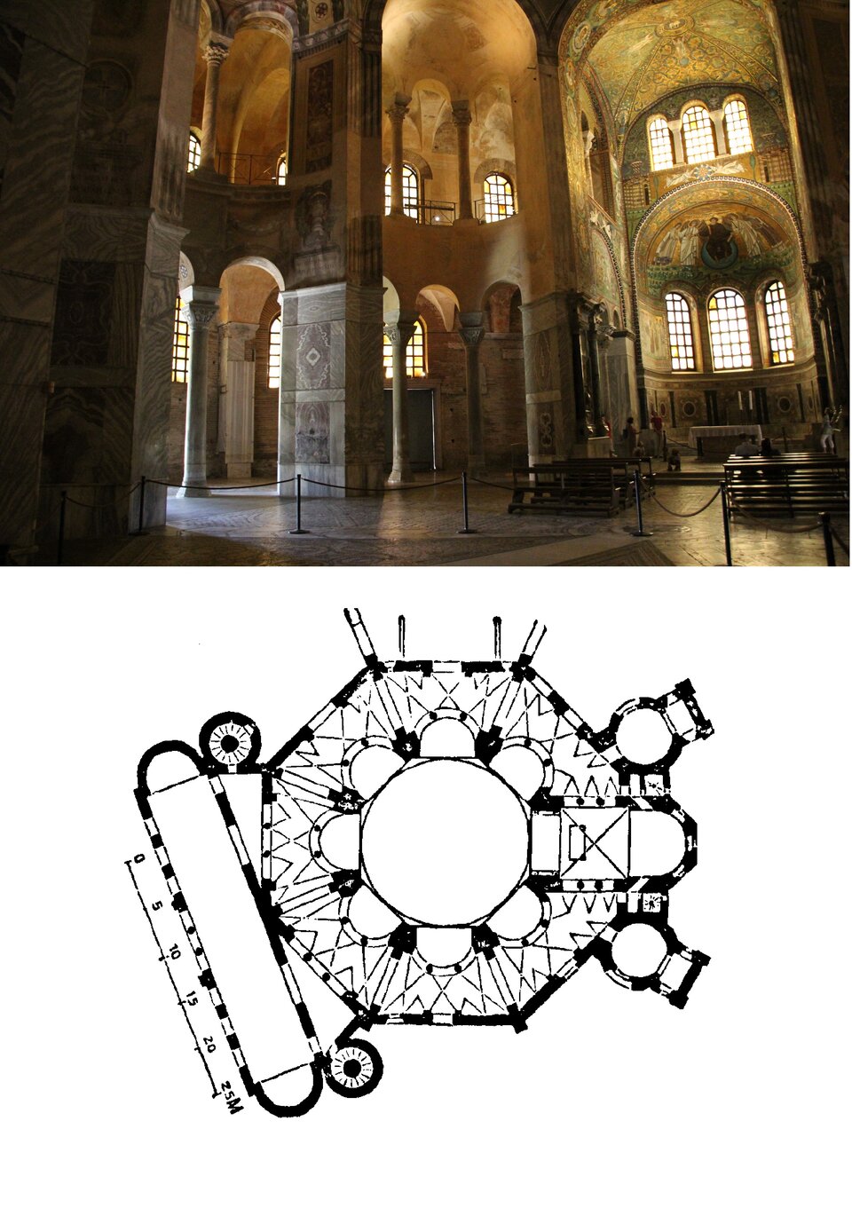 San Vitale - wnętrze oraz plan budowli.