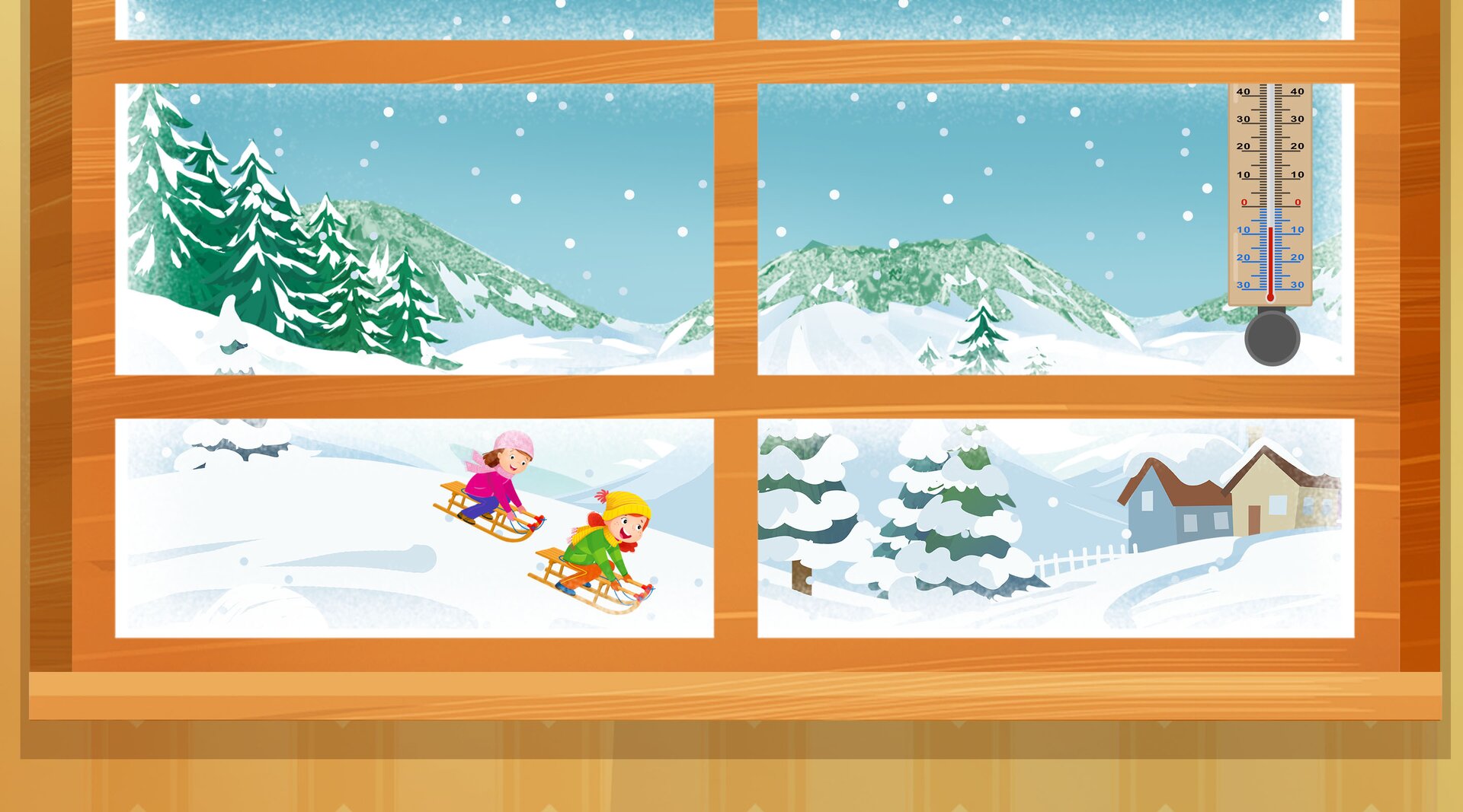 Na ilustracji znajduje się zimowy krajobraz.