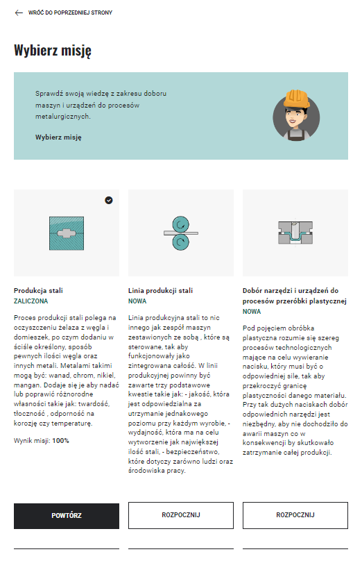 Ekran stanu ukończenia misji