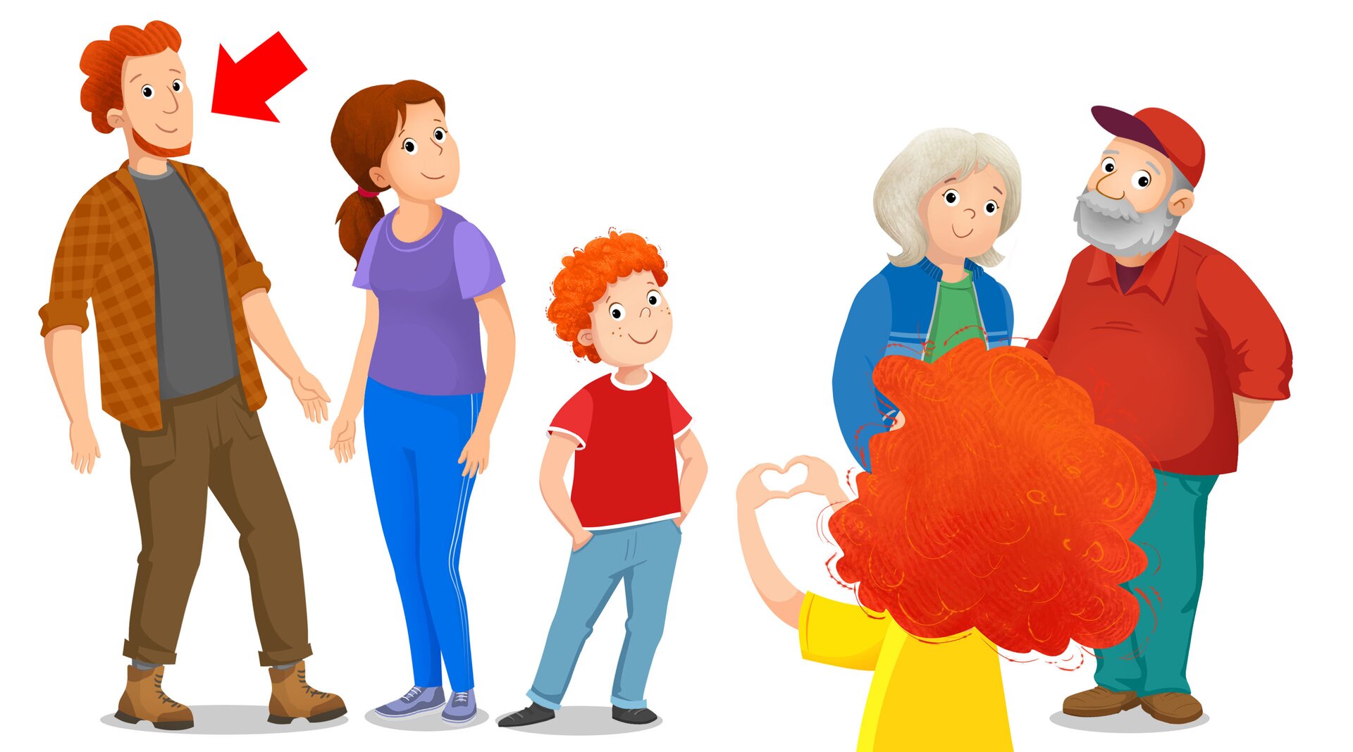 Ilustracja przedstawia rodzinę. Strzałka wskazuje tatę.