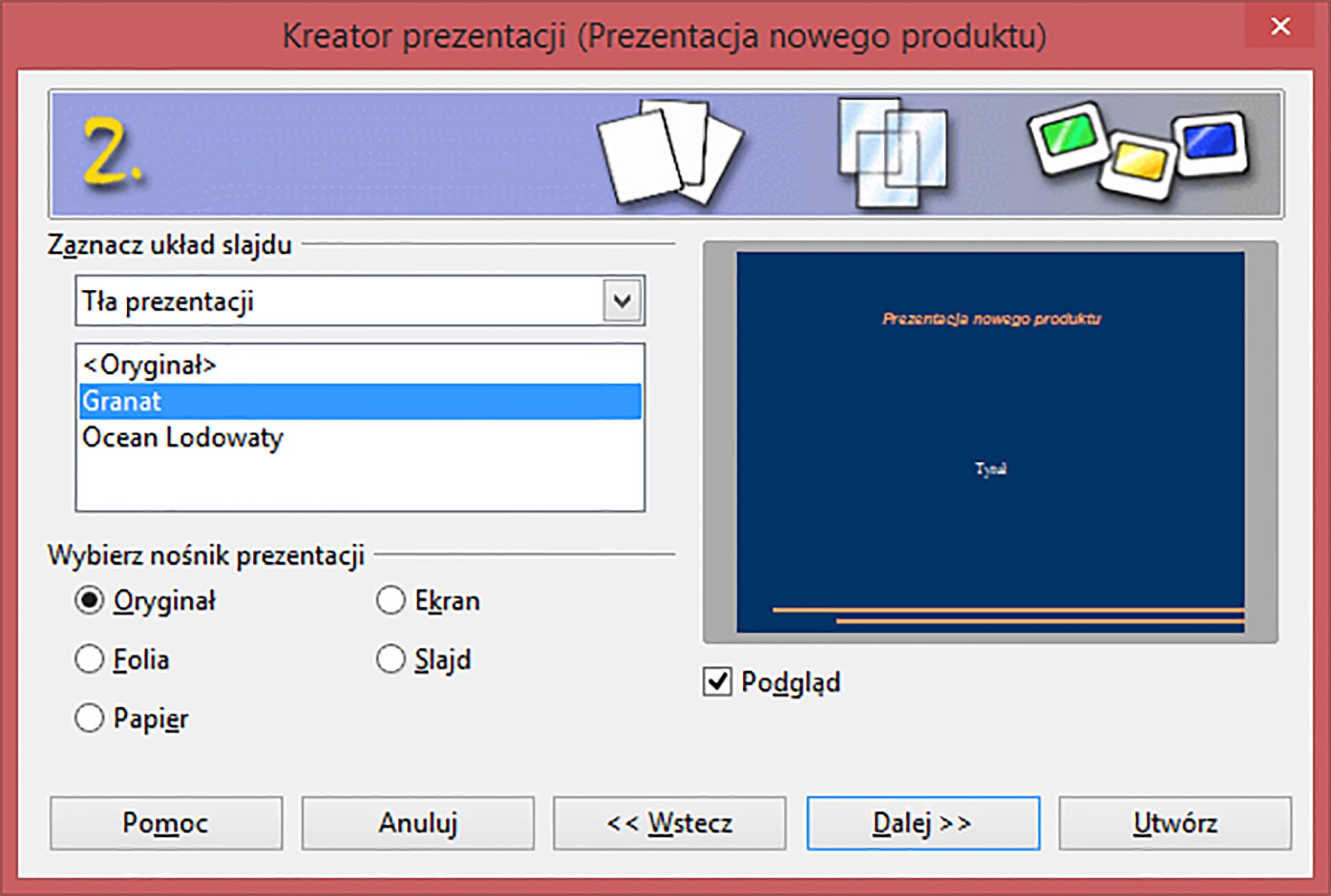 Widok okna kreatora prezentacji - strona 2