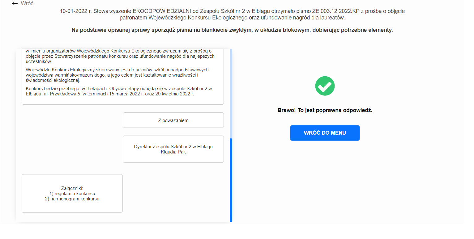 Widok zadania do wykonania