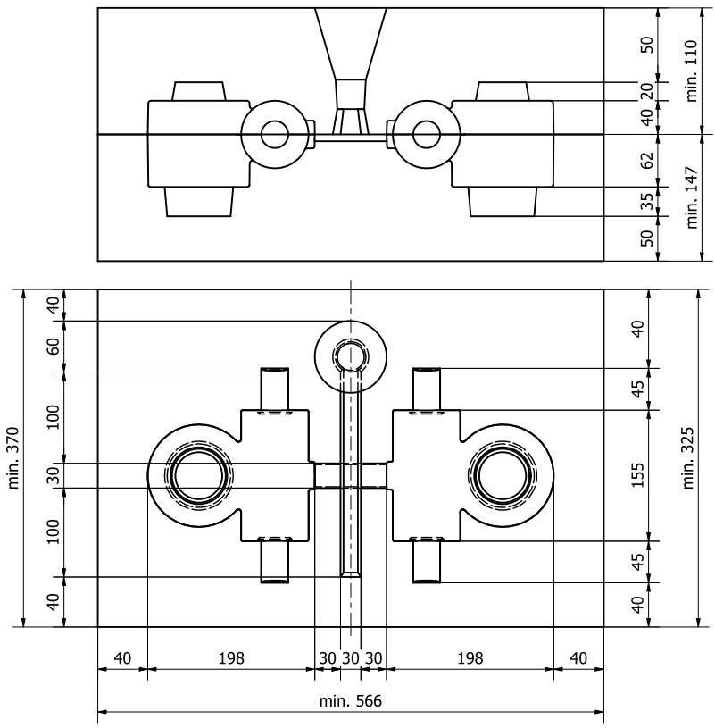 Rysunek ósmy. Na ilustracji przedstawiony został szkic rozmieszczenia modeli w formie. Szkic przedstawia dwie perspektywy formy, widzianą od góry oraz widzianą od boku. Na pierwszym rysunku w prostokątnej skrzynce formierskiej znajdują się dwa modele, które mają kształt dwóch tuli połączonych ze sobą. Z boku widoczny jest prostokąt z wstającymi, zwężającymi się elementami ponad, które przestawiają rdzenie. Obok przyczepiony jest okrąg który wewnątrz posiada mniejszy okrąg. Dwa modele ustawione są do siebie symetrycznie, a miedzy nimi znajduję się układ wlewowy w kształcie belek oraz trapezu przy powierzchni. 
Na drugim rysunku w prostokątnej skrzynce formierskiej znajdują się dwa symetryczne modele. Z jednej strony widoczny jest okrąg, który posiada mniejszy okrąg w środku. Obok umiejscowiony jest wąski prostokąty, z wystającymi u góry i u dołu węższymi prostokątnymi, rdzeniami. Między modelami znajduję się wlew doprowadzający, który przedstawia długą belkę. Na końcu belki znajduję się okrąg, który przedstawia zbiornik wlewowy. 
