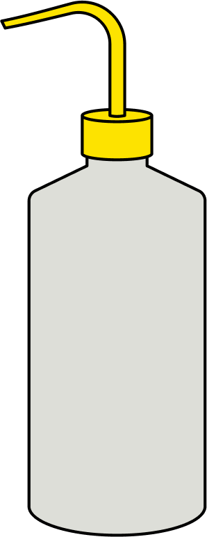 Ilustracja przedstawia niewielką butelkę z zakrętką. Do zakrętki przymocowana jest niewielka, giętka rurka. Ściskanie butelki pozwala tryskać cieczy przez rurkę. 