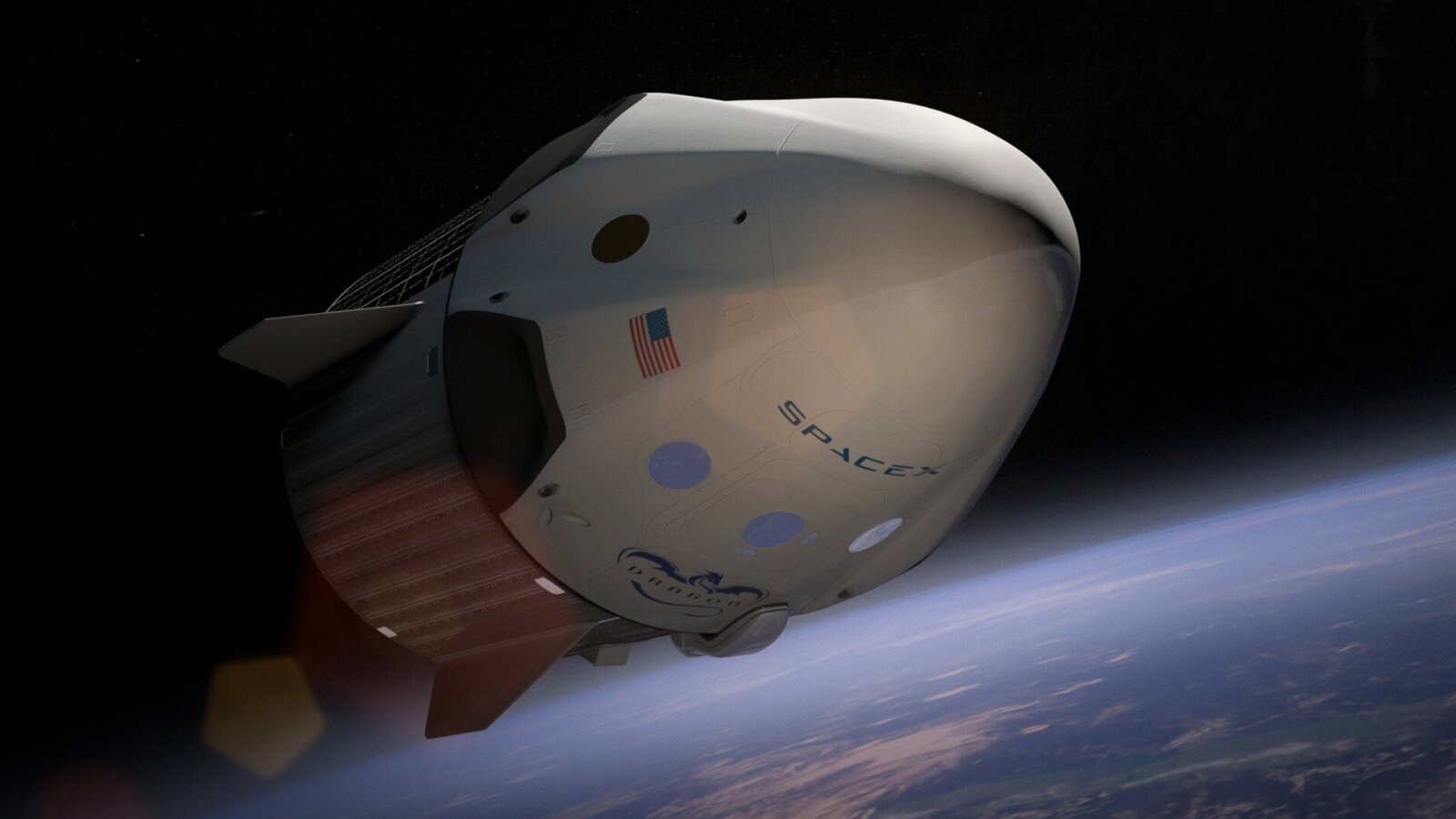 Zdjęcie przedstawia statek kosmiczny SpaceX Dragon.