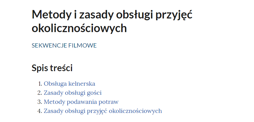 Grafika przedstawia widok spisu treści sekwencji filmowych.