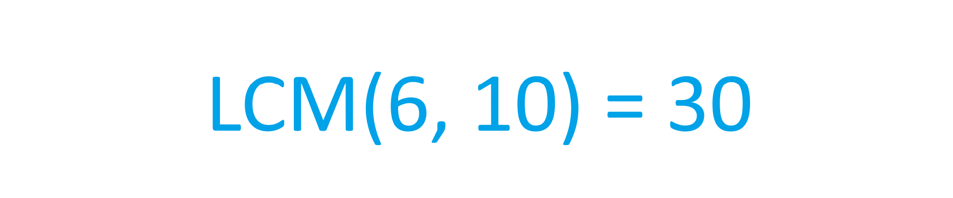 Na ilustracji znajduje się zapis LCM(6, 10) = 30.