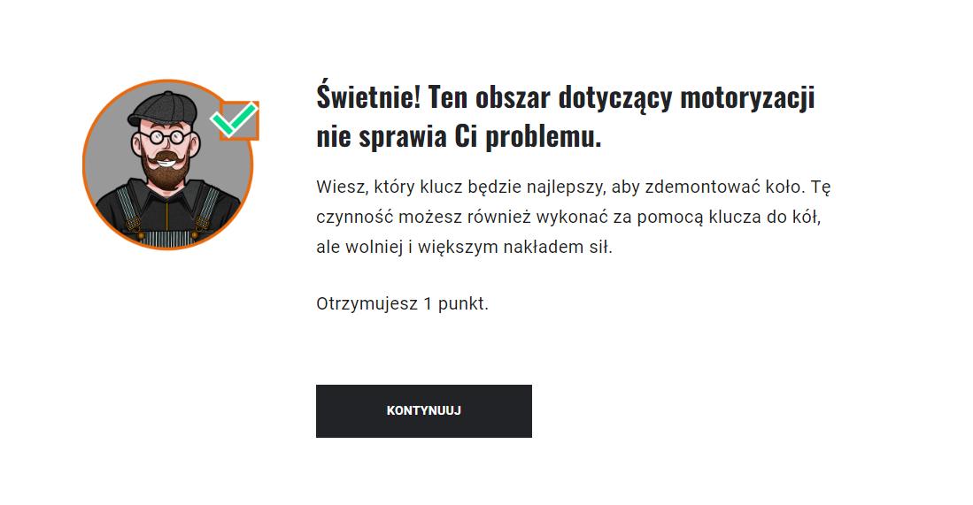 Przykładowy komunikat o poprawnej odpowiedzi w grze