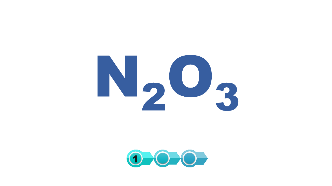 Grafika. Na białym tle duży niebieski napis en dwa o trzy, N2O3, dinitrogen trioxide