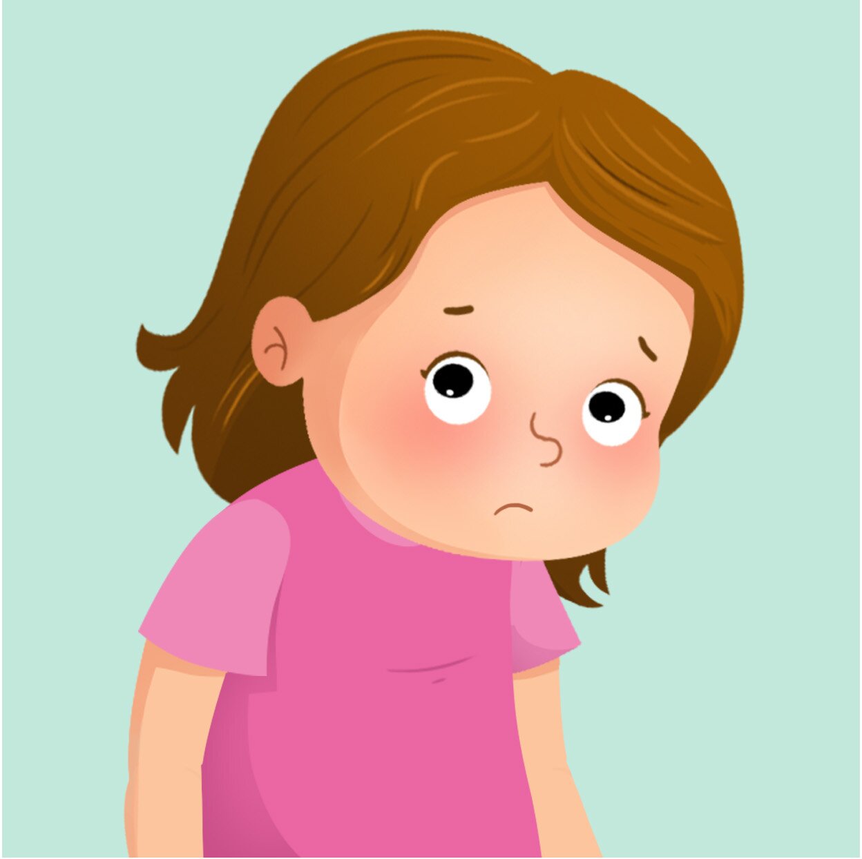 Ilustracja przedstawia dziewczynkę. Lea jest smutna.
