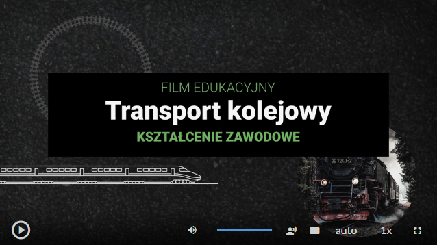 Grafika przedstawia kadr tytułowy filmu edukacyjnego. Na środku znajdują się najważniejsze informacje jak: rodzaj filmu, tytuł oraz cel. Na drugim planie znajduje się tło z małym znajdującym się w prawym dolnym rogu fragmentem nagrania lądowania samolotu. Natomiast na samym dole znajdują się funkcje obsługi filmu. Są to od lewej: przycisk wznowienia i zatrzymania, pasek długości, ustawienia dźwięku, napisów, jakości nagrania, oraz prędkości odtwarzania.
